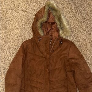 L.L. Bean Brown Puffer Jacket with Faux Fur Hood